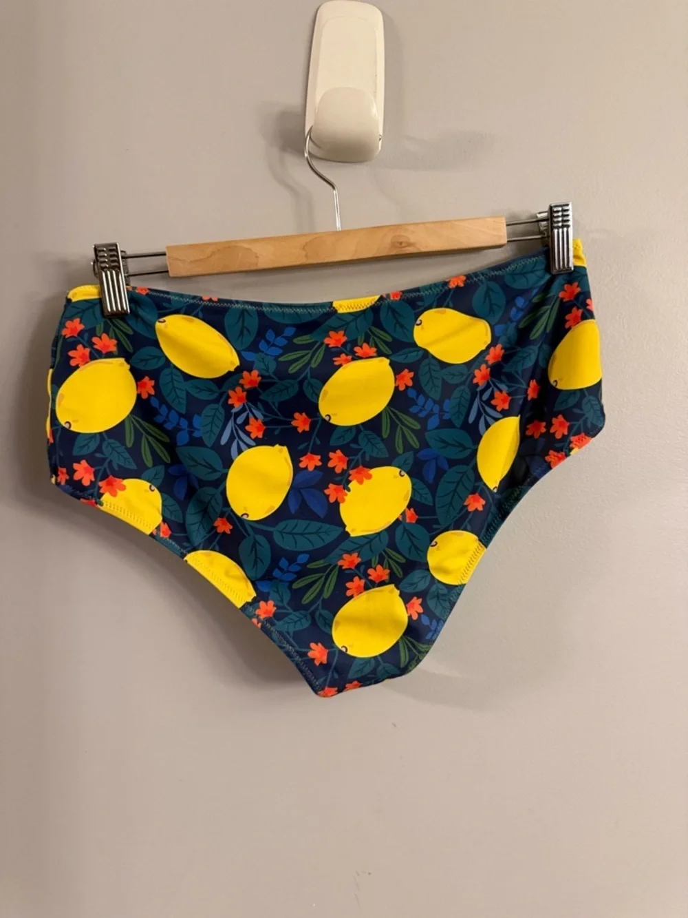 Navy Lemon Print High Waist Bikini Bottoms.